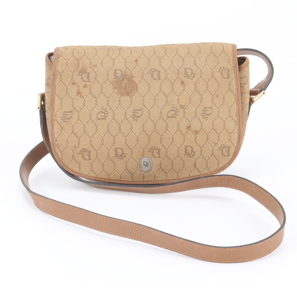 Christian Dior Honeycomb Pattern Canvas Leather Shoulder Bag for Women